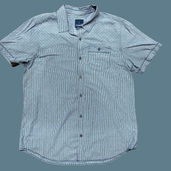 Prana Other - PrAna Outdoors Hiking Microstripe Cotton Blue Button Front Shirt Mens Size Large